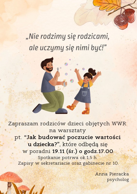 Zapraszamy rodziców dzieci objętych WWR w Poradni Psychologiczno-Pedagogicznej w Goleniowie