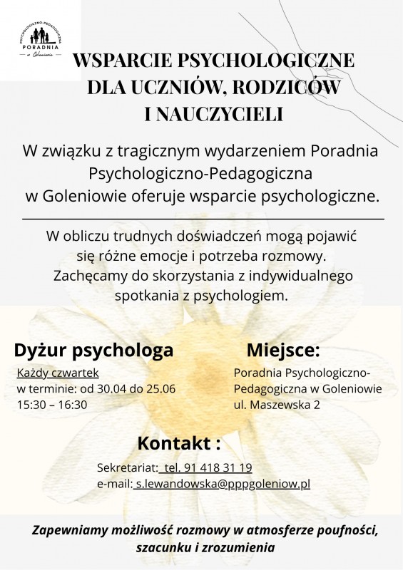 Wsparcie psychologiczne dla uczniów, rodziców i nauczycieli