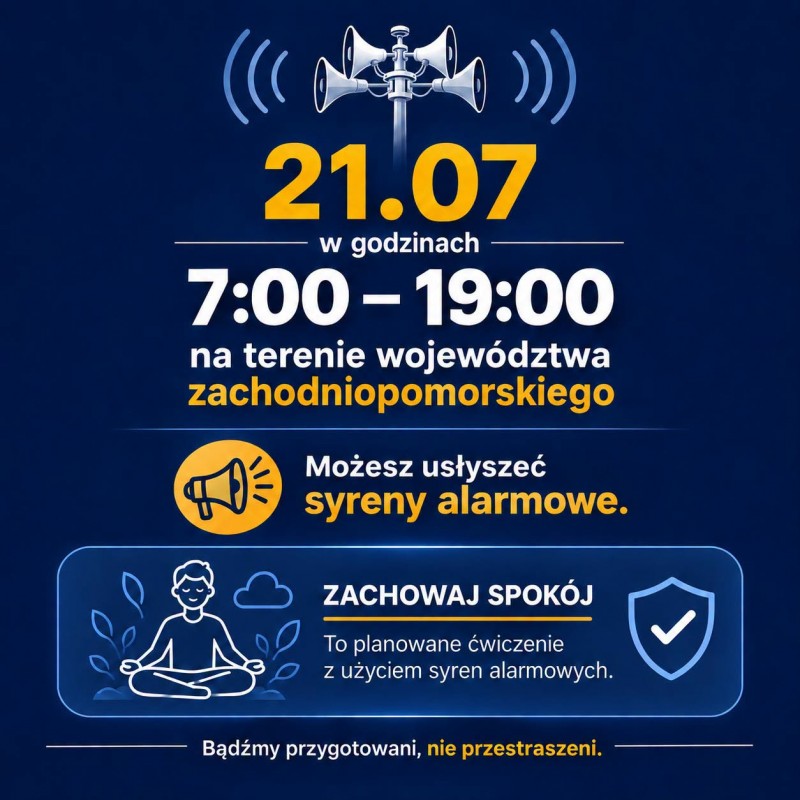 Ćwiczenia z użyciem syren alarmowych 21.07.2026 r.
