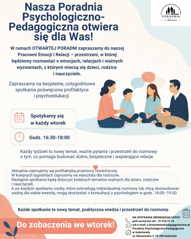 Otwarta Poradnia! Cykl spotkań w poradni psychologiczno - pedagogicznej w Goleniowie