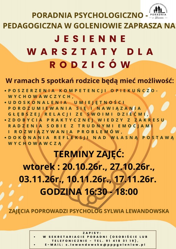 Jesienne Warsztaty dla rodziców 2026 w poradni psychologiczno - pedagogicznej w Goleniowie