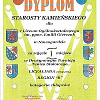 Drużyna chłopców I LO w Nowogardzie w finale wojewódzkim w tenisie stołowym 