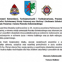 Życzenia Starosty Goleniowskiego Tomasza Kulinicza z okazji Dnia Strażaka