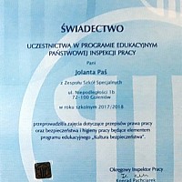 Podsumowanie realizacji Programu Edukacyjnego Państwowej Inspekcji Pracy ,,Kultura bezpieczeństwa”
