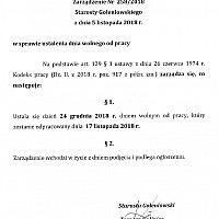 Zarządzenie Starosty Goleniowskiego z dnia 5 listopada 2018r.