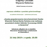 Spotkanie informacyjno – szkoleniowe pt. „Zasady gospodarowania nieruchomościami Zasobu Własności Rolnej Skarbu Państwa oraz realizacja pozostałych działań Oddziału Terenowego KOWR w Szczecinie”