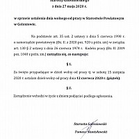 Zarządzenie Starosty Goleniowskiego w sprawie ustalenia dnia wolnego od pracy w Starostwie Powiatowym w Goleniowie