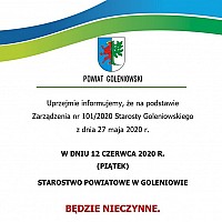 Informacja o dniu wolnym od pracy Starostwa Powiatowego w Goleniowie