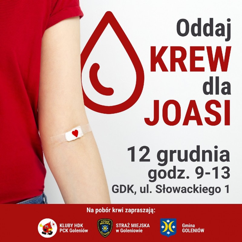 Plakat akcji - Oddaj krew dla Joasi -