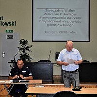 Prezes na Walnym Zebraniu członków Stowarzyszenia w 2020 roku - Walne zebranie członków Stowarzyszenia na rzecz bezpieczeństwa Powiatu Goleniowskiego w 2020 roku