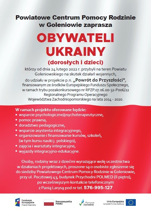 Ulotka w języku polskim - projekt Powrót do przyszłości dla obywateli Ukrainy - 